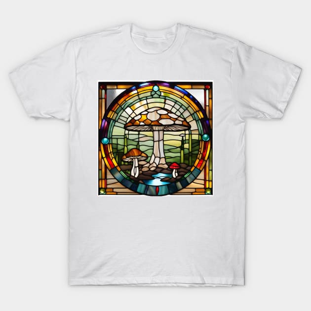 River Rock Mushroom Stained Glass T-Shirt by Xie